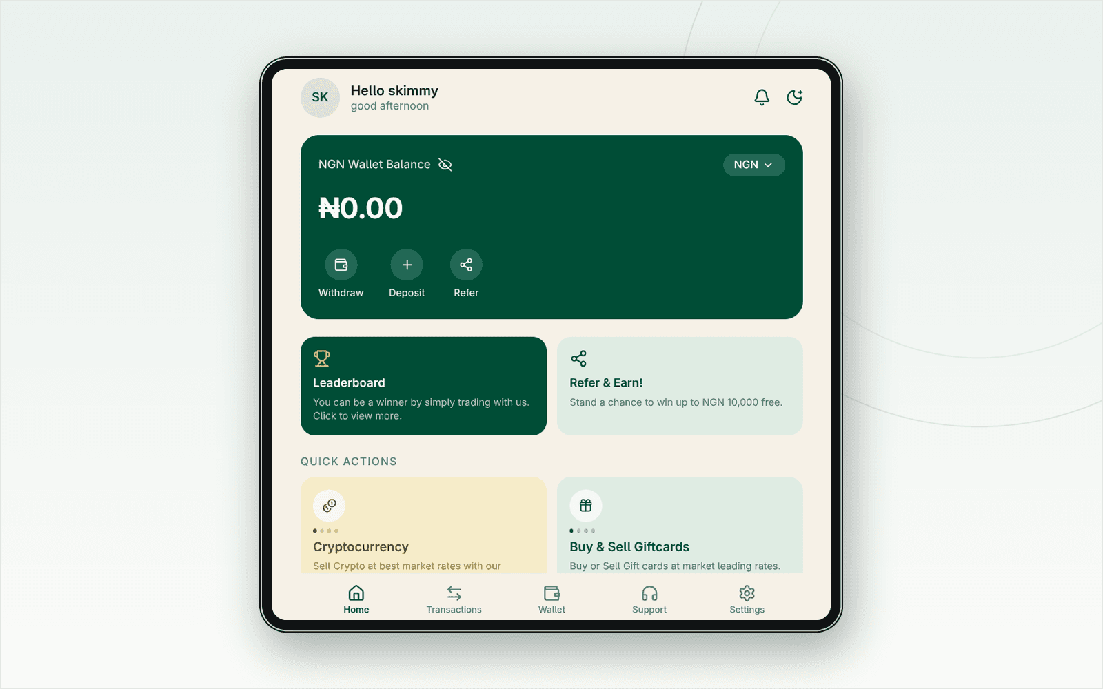 iFAMED fintech wallet home screen